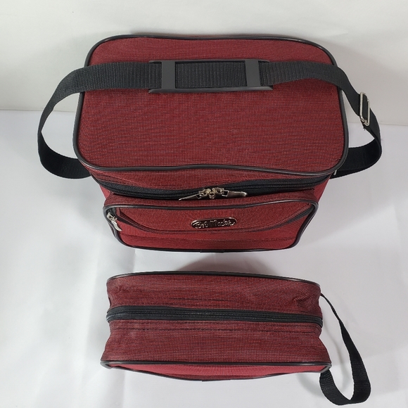 Bob Mackie 2 pc. Cosmetics Travel Bag Red Makeup Case w/ Mirror Zippered Cases - Picture 4 of 16